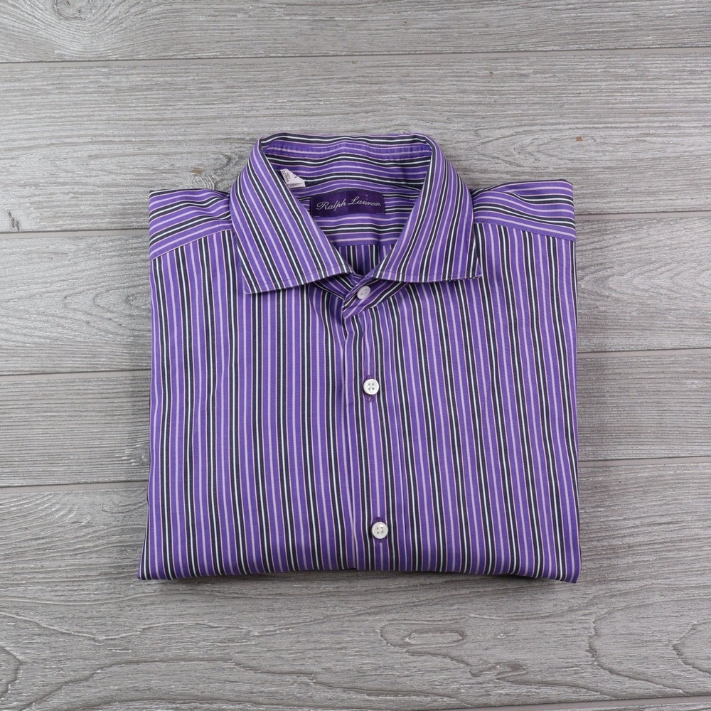 Ralph Lauren Purple Label Italy Dress Shirt Men's 16.5/35 Purple Stripe